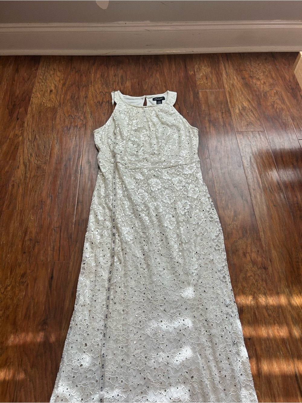 Sleeveless Lace Halter-Style Maxi Dress with Sequins Fairy Whimsical Cottagecore - Picture 9 of 13